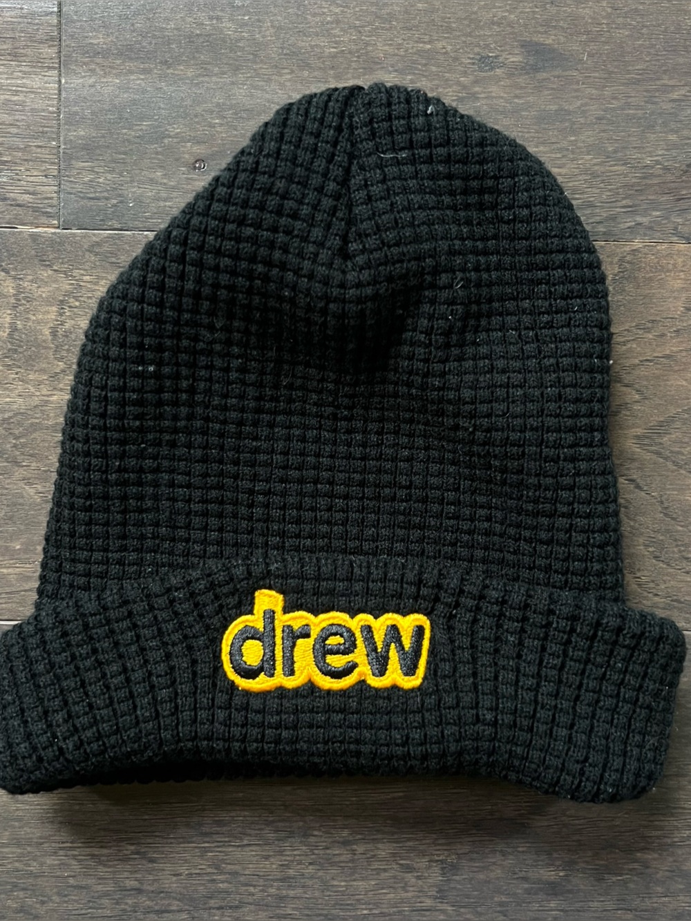 Drew House Black Knit Beanie with Yellow Embroidered Logo